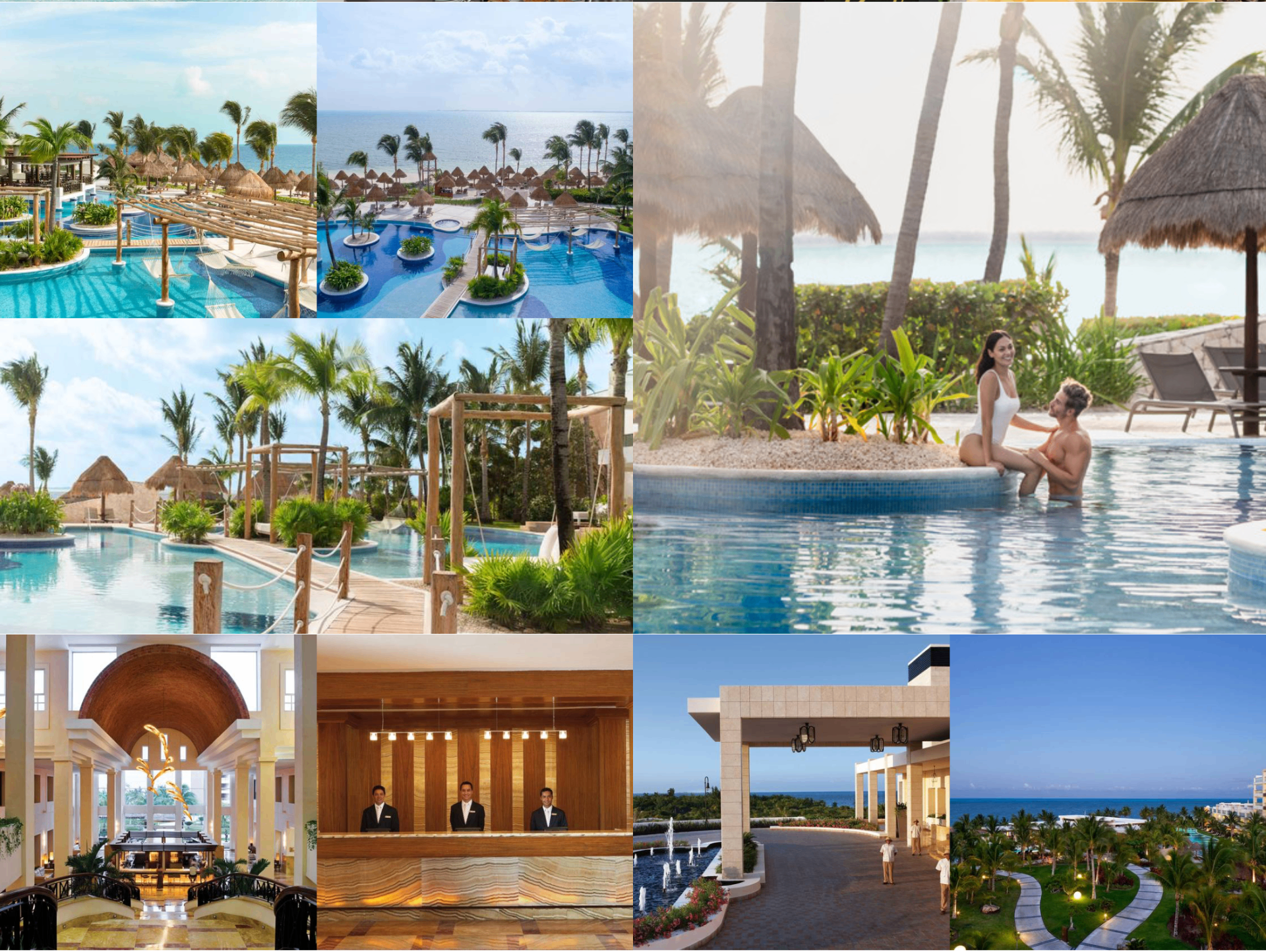 Excellence Resort Playa Mujeres pools, beach, and lobby